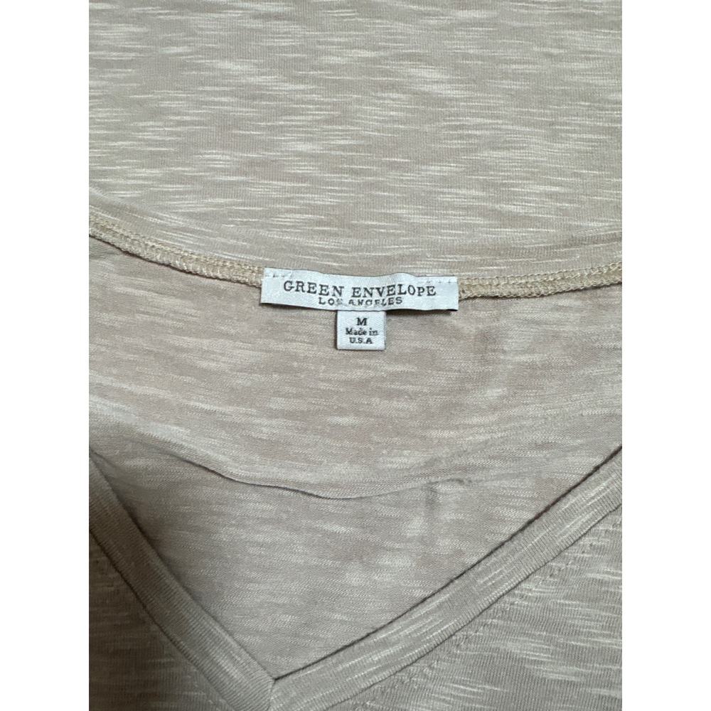 Green Envelope Los Angeles Womens V-Neck Slub Tee Oatmeal Beige GTH681-SN Size M - Picture 5 of 6